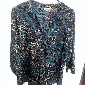 Sara Morgan Teal & Purple Paisley-Print V-Neck Blouse